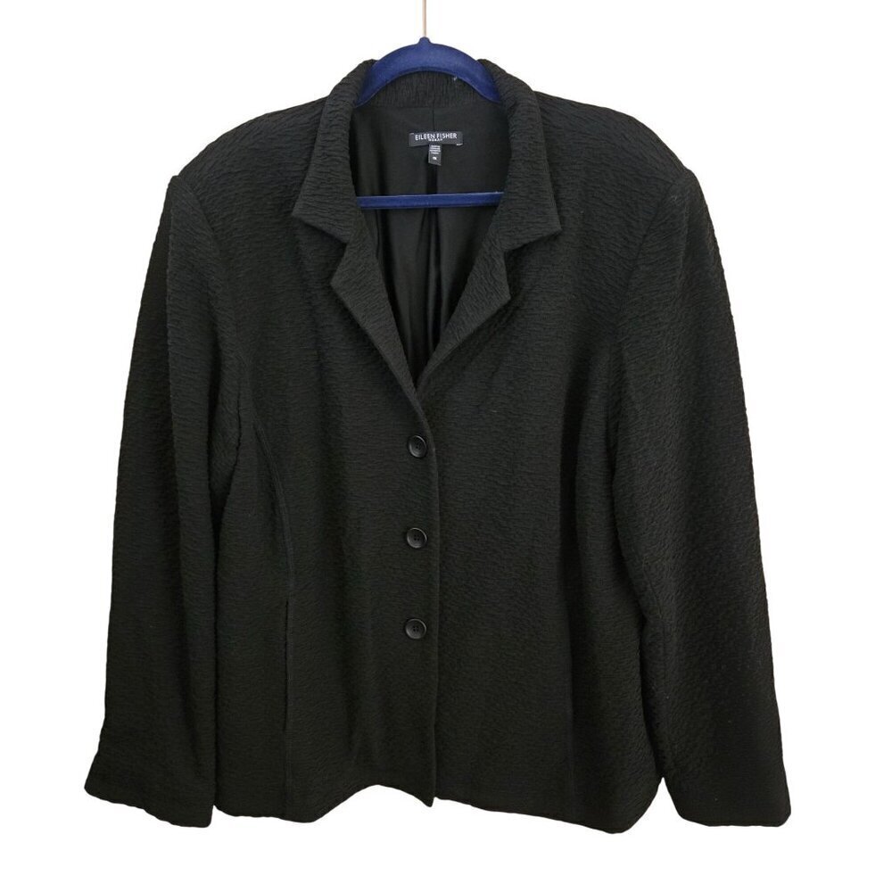 Eileen Fisher Woman Black Textured Blazer Career Lagonlook Minimal Size 1X